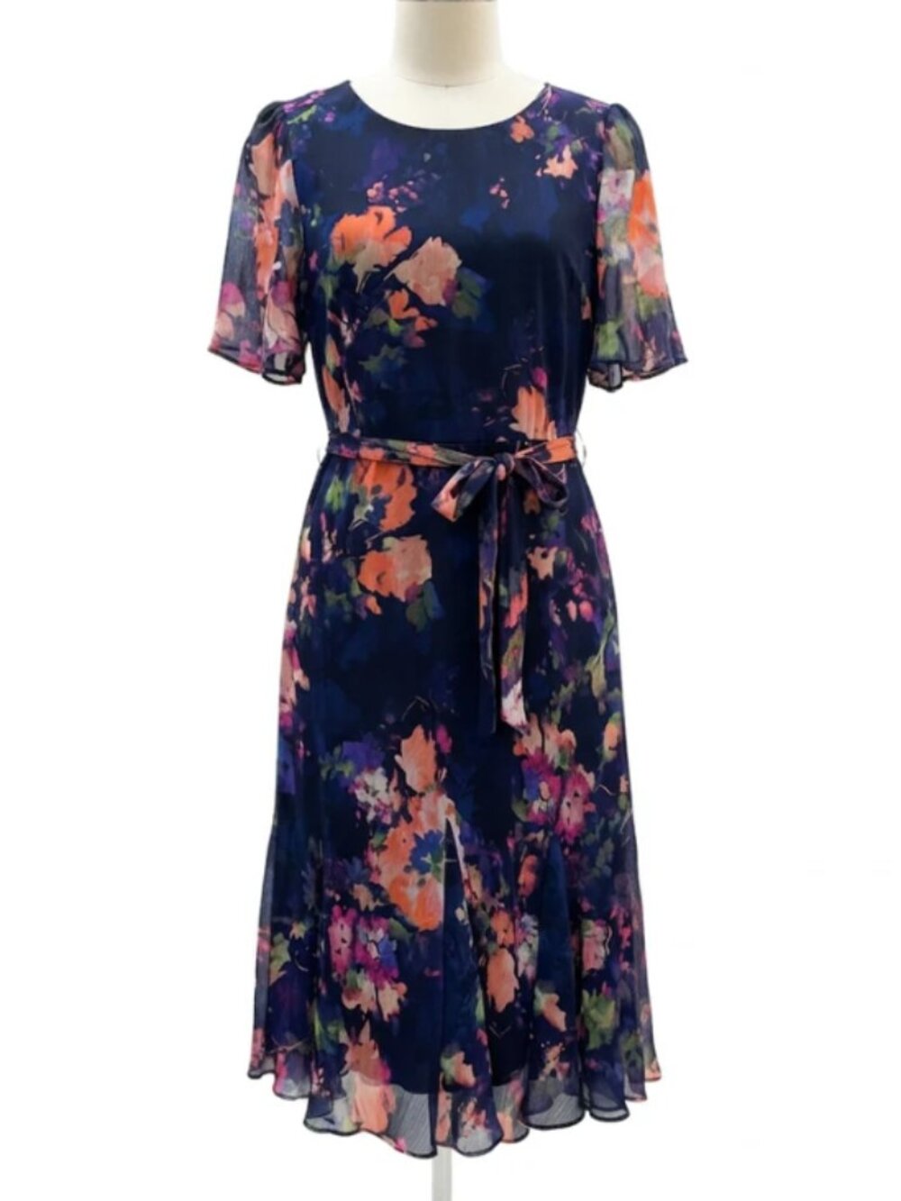 DKNY Womens Chiffon Godet Sleeve and Skirt Midi Dress Size 6 NWT
